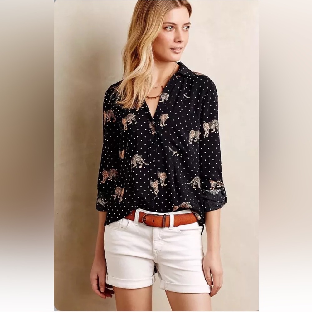Anthropologie Maeve Casia Leopard Cheetah Dot Print Blouse - Size 4
